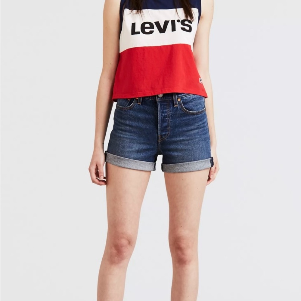 Levi's Blue Jean Shorts with Rolled Cuffs and Faded Wash